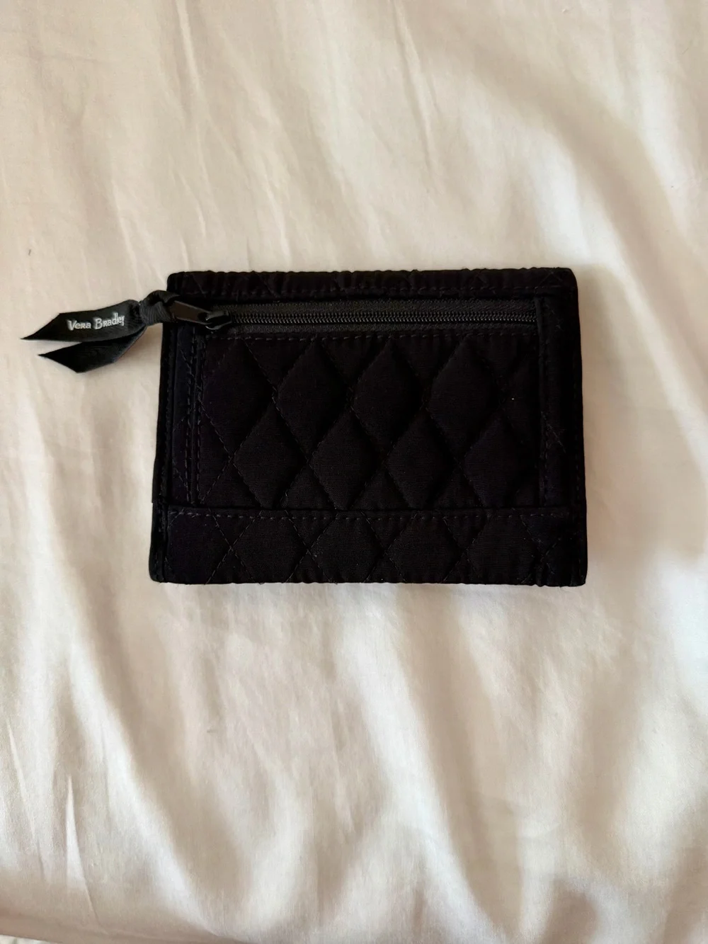 Vera Bradley RFID Trifold Wallet Black Quilted Floral Interior Coin Zip Wallet